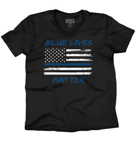 Black|Blue Lives Matter Horizontal V-Neck T-Shirt|Tactical Tees