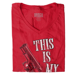 CherryRed|Handheld Device Junior Fit V-Neck T-Shirt|Tactical Tees