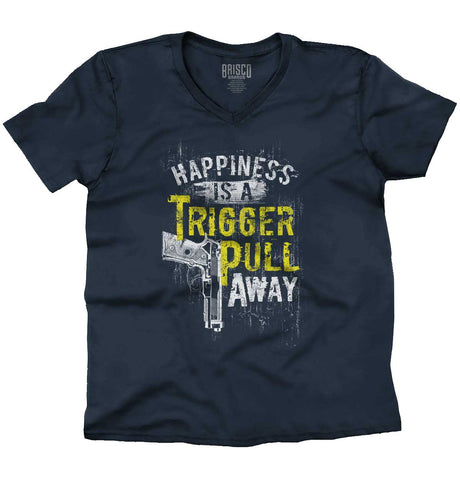 Navy|Happiness is A Trigger Pull Away V-Neck T-Shirt|Tactical Tees