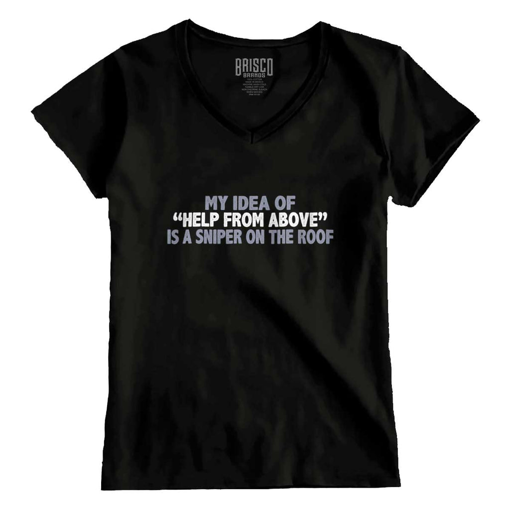 Black1|Help From Above Junior Fit V-Neck T-Shirt|Tactical Tees