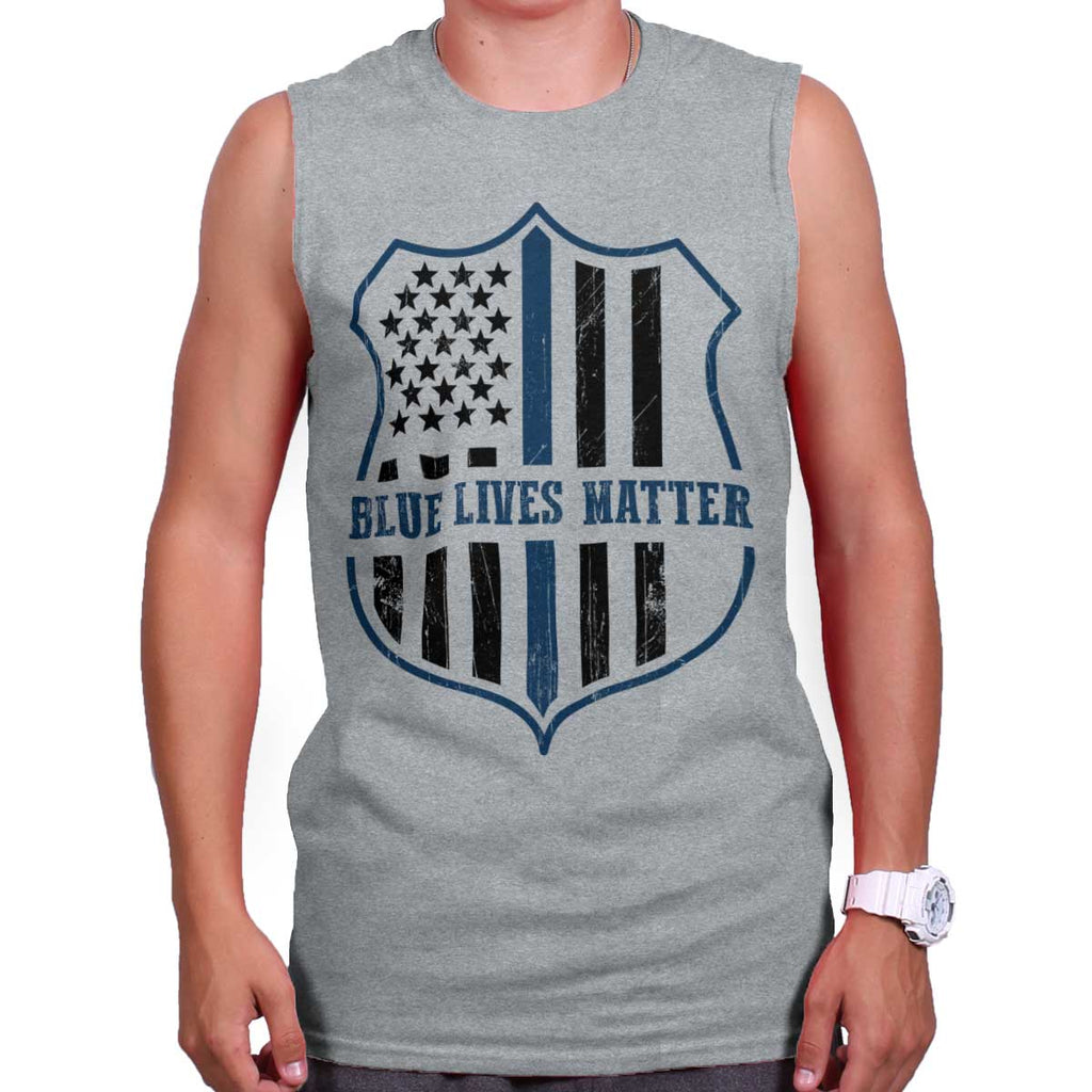 SportGrey|Blue Lives Matter Flag Sleeveless T-Shirt|Tactical Tees