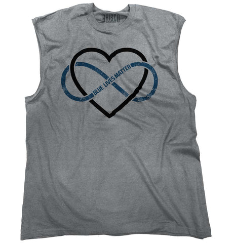 SportGrey|Blue Lives Matter Heart Infinity Sleeveless T-Shirt|Tactical Tees