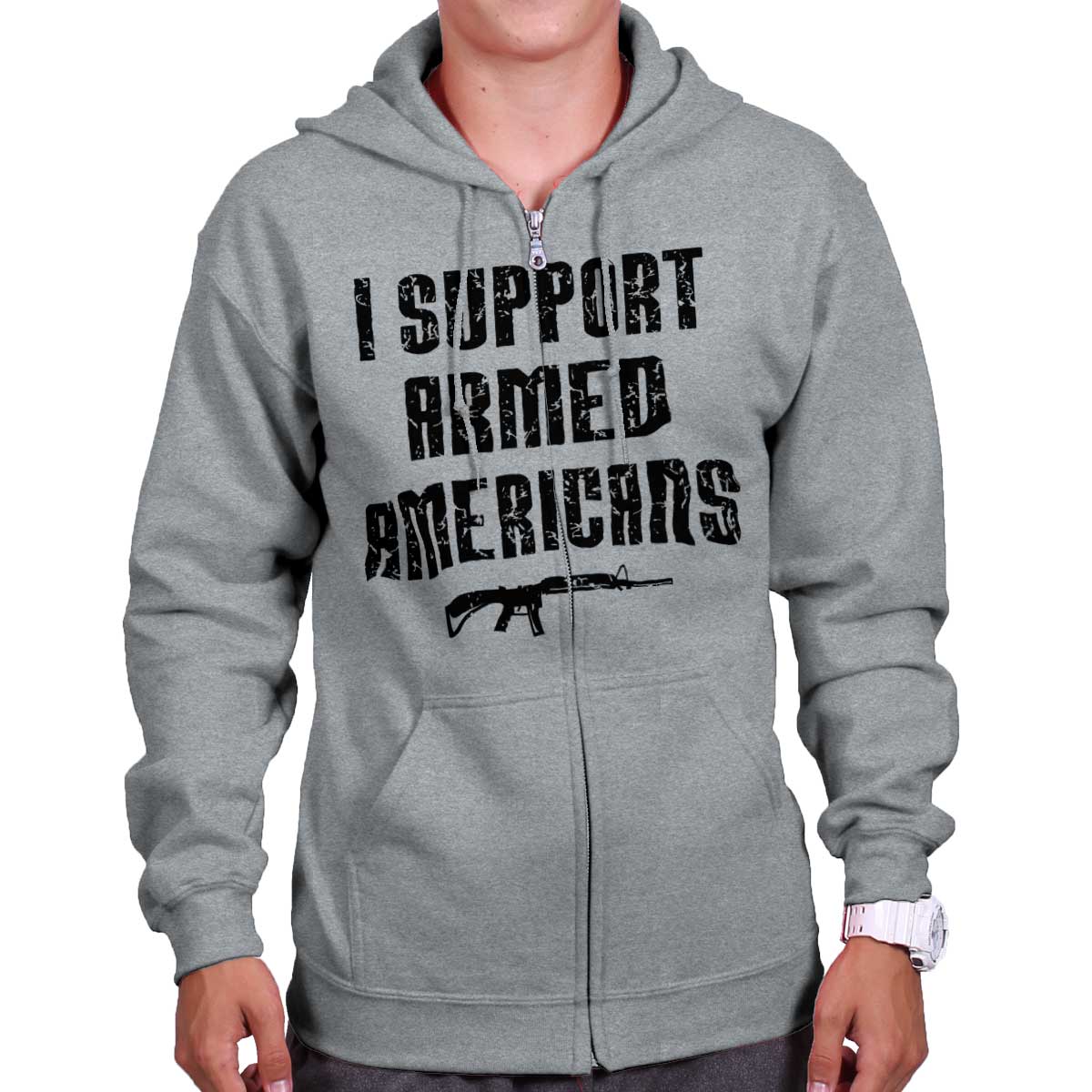 SportGrey|Support Armed Americans Zip Hoodie|Tactical Tees