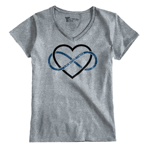 SportGrey|Blue Lives Matter Heart Infinity Junior Fit V-Neck T-Shirt|Tactical Tees