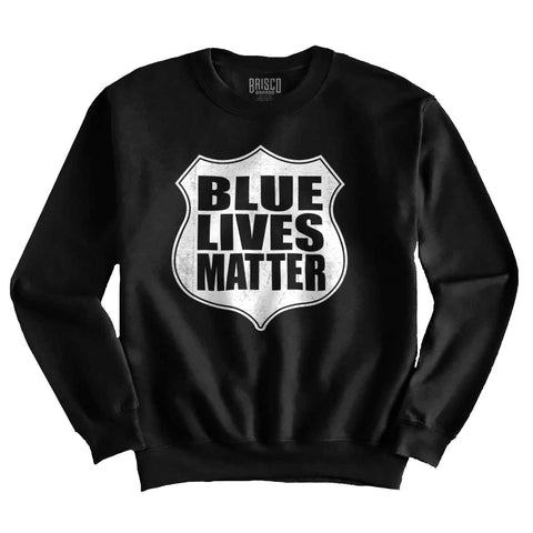 Black|Blue Lives Matter Shield Crewneck Sweatshirt|Tactical Tees