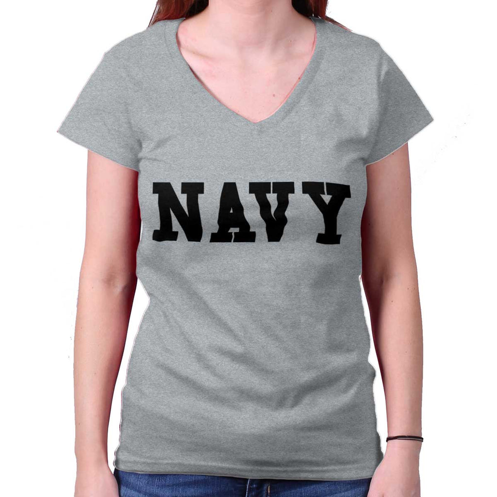 SportGrey|Navy Logo Junior Fitted V-Neck T-Shirt|Tactical Tees