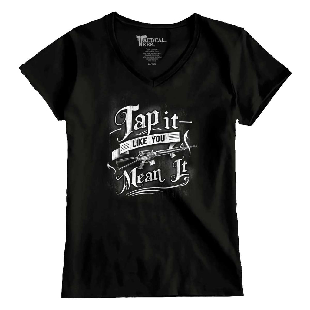 Black1|Tap It Like You Mean It Junior Fit V-Neck T-Shirt|Tactical Tees