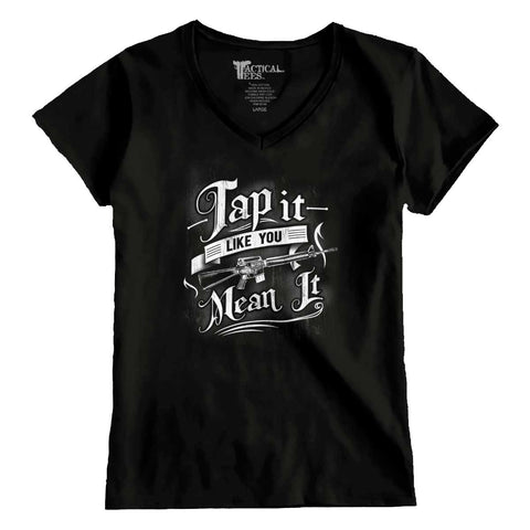 Black|Tap It Like You Mean It Junior Fit V-Neck T-Shirt|Tactical Tees