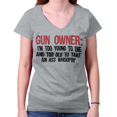 SportGrey|Gun Owner Too Young Junior Fit V-Neck T-Shirt|Tactical Tees