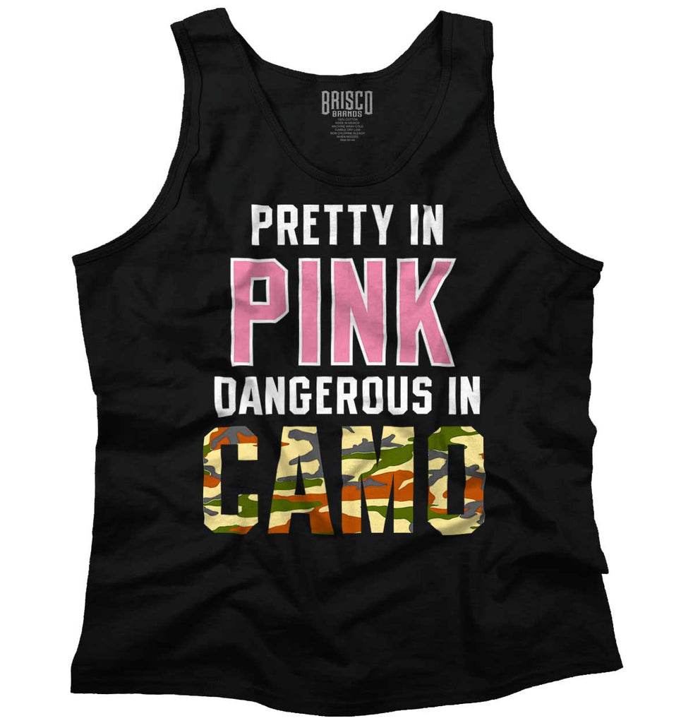 Black1|Pretty in Pink Dangerous in Camo Tank Top|Tactical Tees