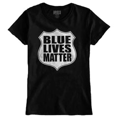 Black1|Blue Lives Matter Shield Ladies T-Shirt|Tactical Tees