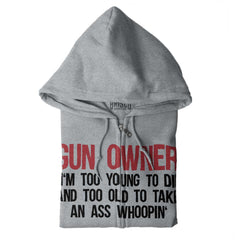 SportGrey|Gun Owner Too Young Zip Hoodie|Tactical Tees