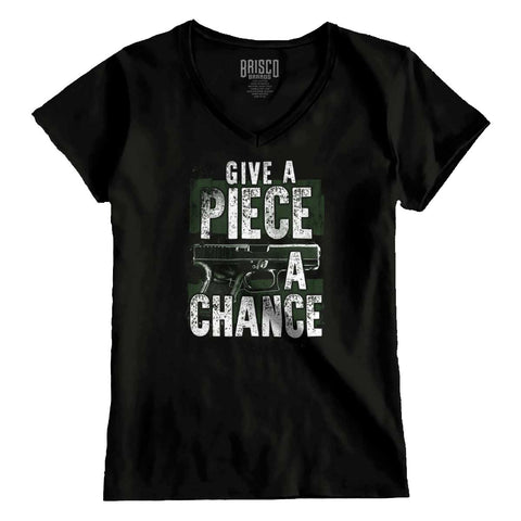 Black|Give Piece a Chance Junior Fit V-Neck T-Shirt|Tactical Tees