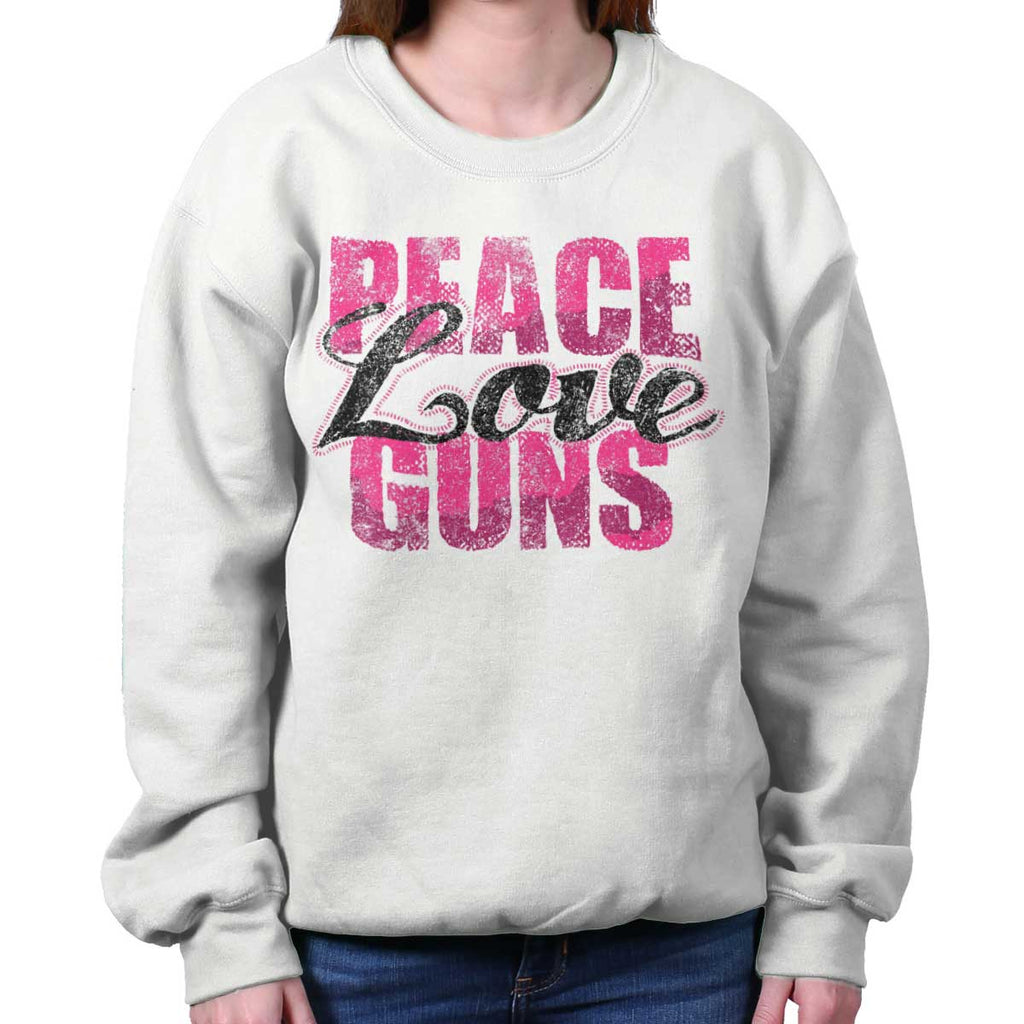 White|Peace Love Guns Crewneck Sweatshirt|Tactical Tees