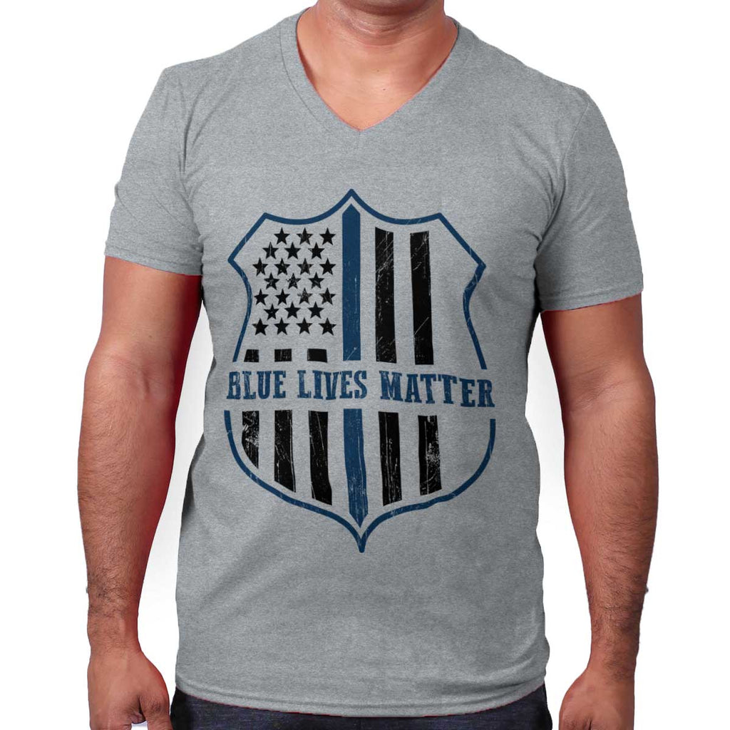 SportGrey|Blue Lives Matter Flag V-Neck T-Shirt|Tactical Tees