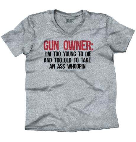 SportGrey|Gun Owner Too Young V-Neck T-Shirt|Tactical Tees