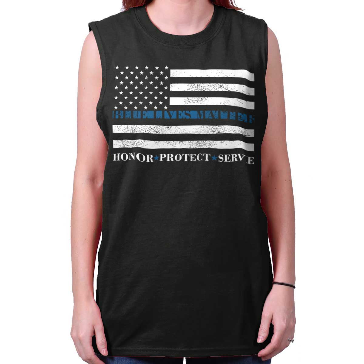Black|Blue Lives Matter Honor Sleeveless T-Shirt|Tactical Tees