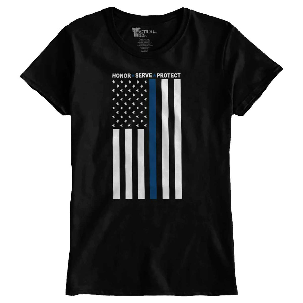 Black1|Blue Lives Matter Vertical Ladies T-Shirt|Tactical Tees