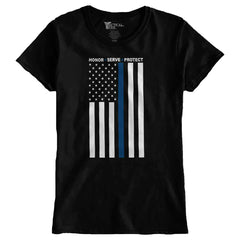 Black1|Blue Lives Matter Vertical Ladies T-Shirt|Tactical Tees