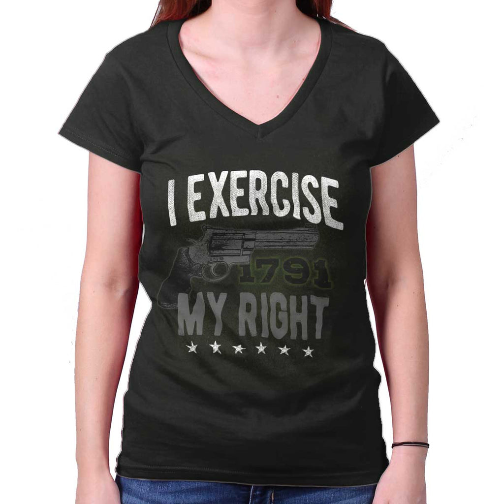 Black|I exercise My Right Junior Fit V-Neck T-Shirt|Tactical Tees