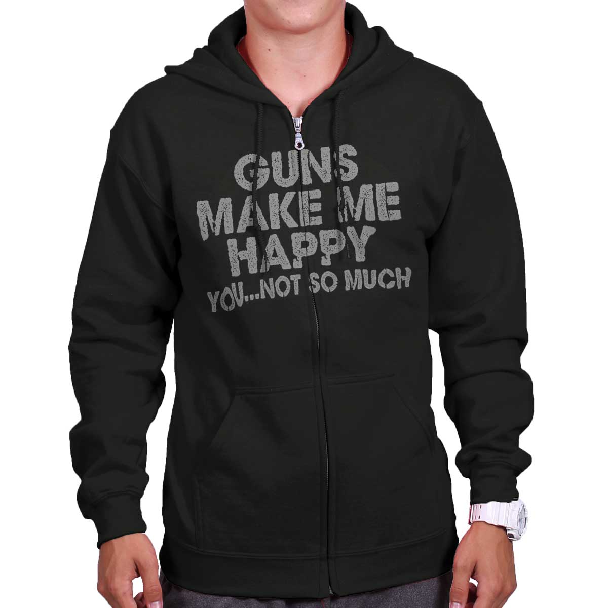 Black|Guns Make Me Happy Zip Hoodie|Tactical Tees