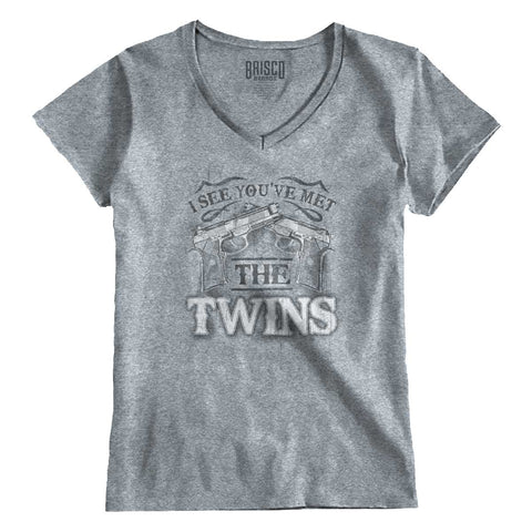 SportGrey|I See Youve Met The Twins Junior Fit V-Neck T-Shirt|Tactical Tees