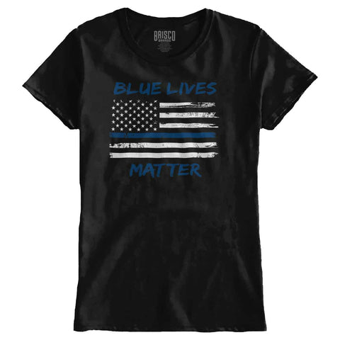 Black|Blue Lives Matter Horizontal Ladies T-Shirt|Tactical Tees