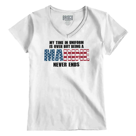 White|Marine Never Ends Junior Fit V-Neck T-Shirt|Tactical Tees