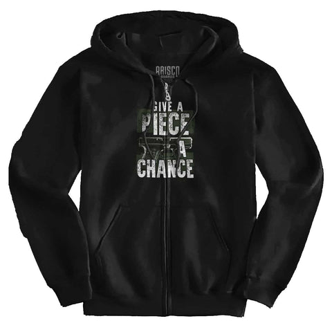 Black|Give Piece a Chance Zip Hoodie|Tactical Tees