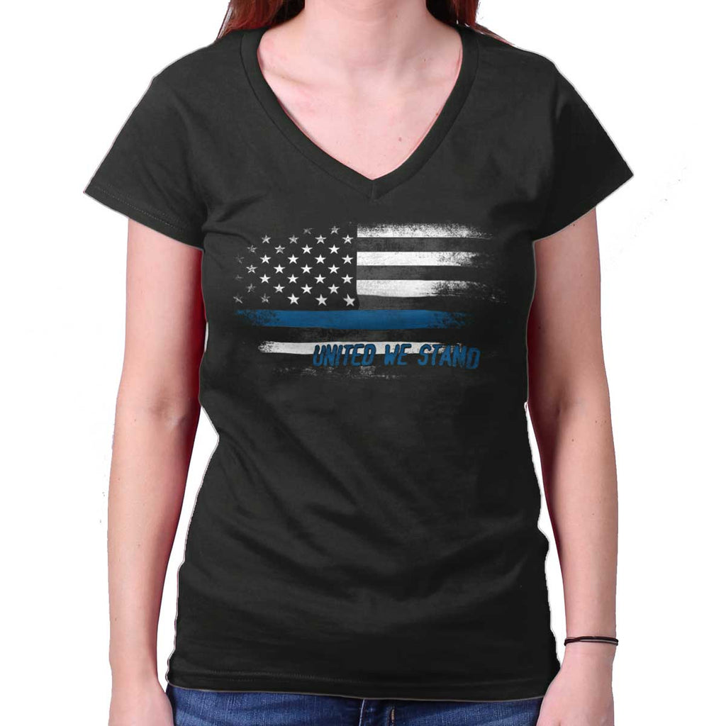 Black|Blue Lives Matter Fade Junior Fit V-Neck T-Shirt|Tactical Tees