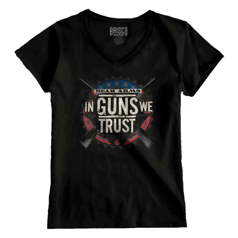 Black|In Guns We Trust Junior Fit V-Neck T-Shirt|Tactical Tees