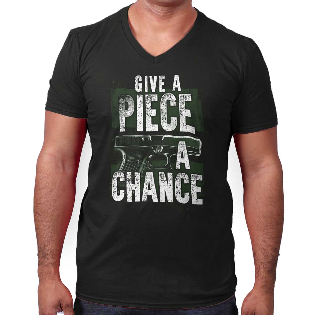 Black|Give Piece a Chance V-Neck T-Shirt|Tactical Tees