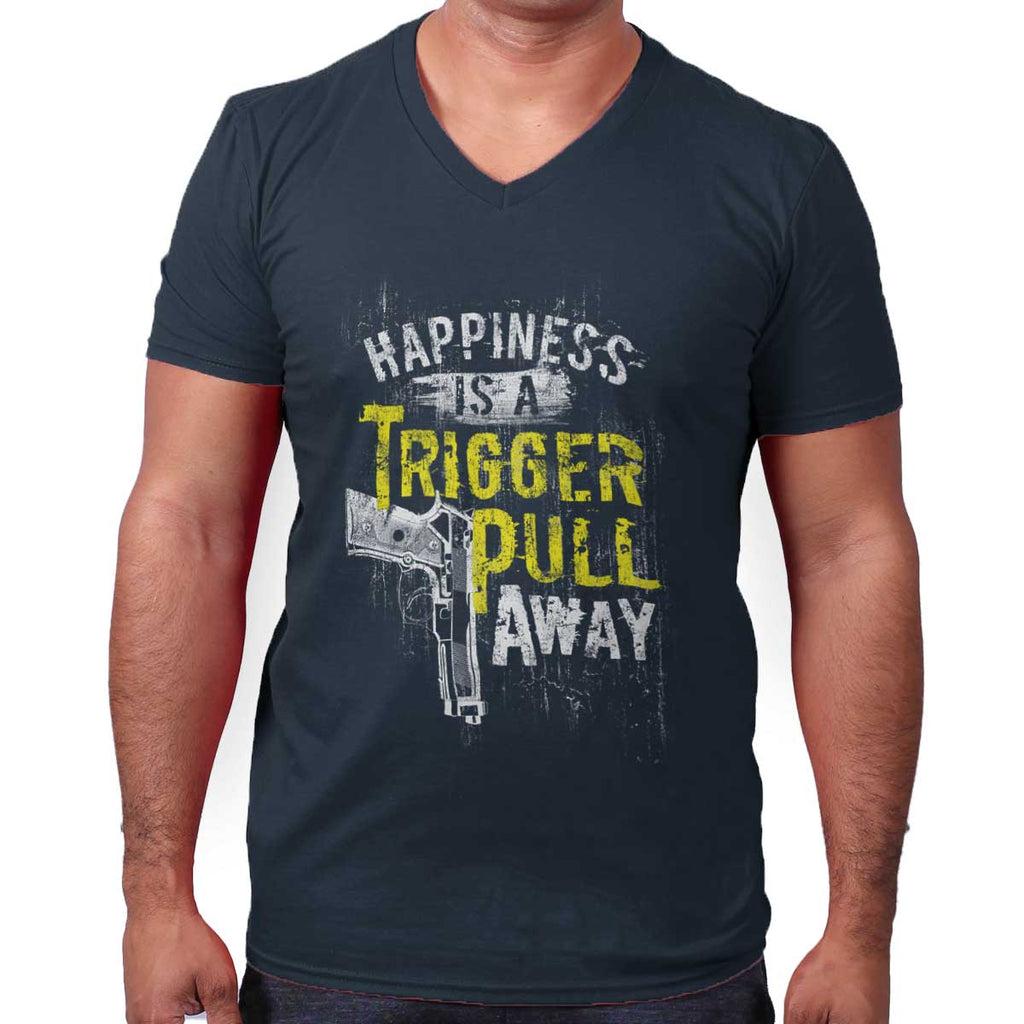 Navy|Happiness is A Trigger Pull Away V-Neck T-Shirt|Tactical Tees