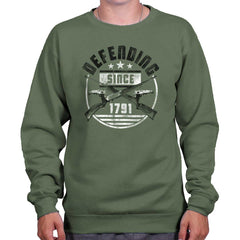 MilitaryGreen|Defending Since Crewneck Sweatshirt|Tactical Tees